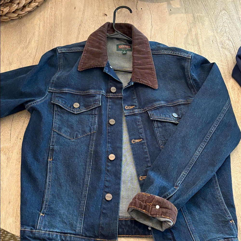 Tecovas denim jacket with brown corduroy collar